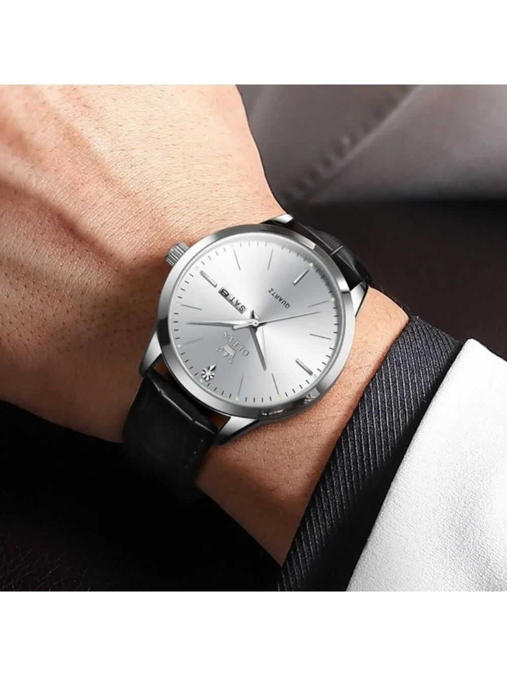 Men's White Classic Analog Casual Luxury Leather Band Quartz Dress Wrist Watch